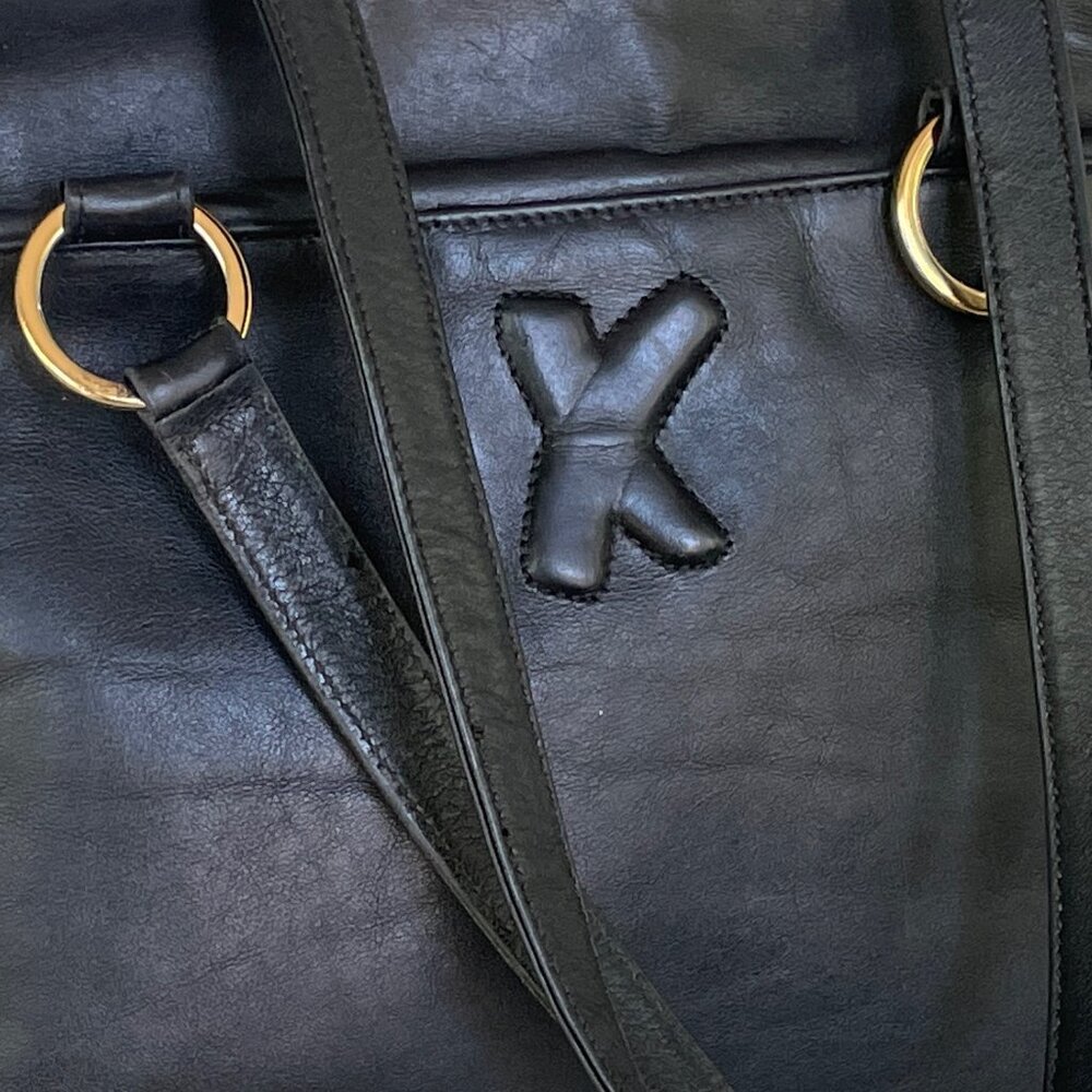 Vintage Paloma Picasso Black Leather Tote Bag Crossbody